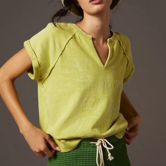 Anthropologie Tops - Scott Csoke Anthropologie Sweatshirt XS All I Ever Wanted Was Love Green